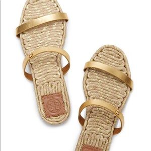 SIZE 10 TORY BURCH TWO STRAP GOLD METALLIC SANDALS